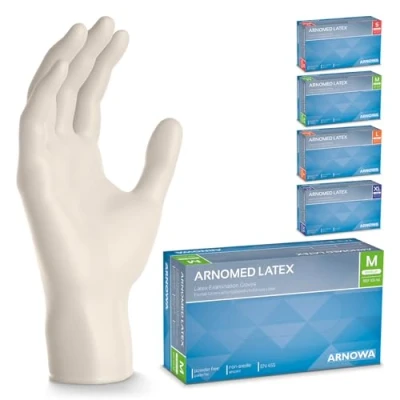 Abbildung von 500x ARNOMED Einweghandschuhe M, Latexhandschuhe Weiß (5x100 Stück), puderfrei, Handschuhe Latex Einweg, Putzhandschuhe, Handschuhe, Einmal /Einweg XS, S, L &amp; XL