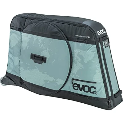 Abbildung von EVOC Bike TRAVEL BAG XL Fahrradkoffer, Reisetasche (Größe: 320l, Plusgrößen Laufradtasche, austauschbare SKATE ROLLEN, separate Laufradfächer, inkl. Lenker und Gabelschutzblock) Olive