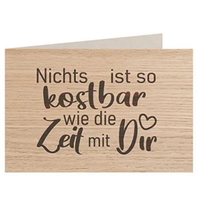 Abbildung von myZirbe Holzkarte KOSTBARE ZEIT MIT DIR Besondere Grußkarte, Liebeskarte, Jahrestags Karte, Freundschafts Postkarte, Geschenkkarte, Klappkarte, Einladung, Holzart:Eiche