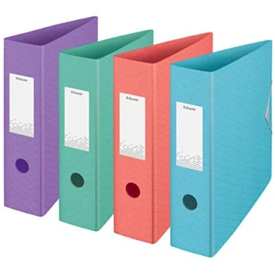 Abbildung von Esselte A4 Ordner, 500 Blatt Kapazität, 82 mm Rückenbreite, leichtgewichtiger Ordner für Zuhause/Büro, zur Schreibtischorganisation, Colour&#039;Breeze Serie, Mehrfarbig, 629219