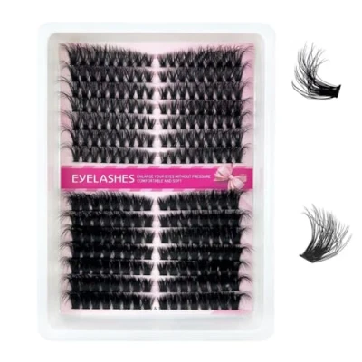 Abbildung von FANDIQ Flauschige Einzelwimpern, 238 Stück, 60D + 120D dicke Wimpernbügel, Wimpernverlängerung, 816 mm, russische D Curl Wimpern, individuelle Cluster DIY Wimpernverlängerungen zu Hause (60D