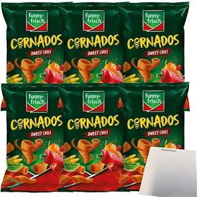 Abbildung von Funny Frisch Cornados Sweet Chili knuspriger Mais Snack 6er Pack (6x80g Tüte) + usy Block