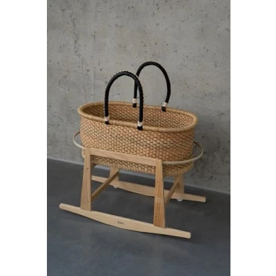 Abbildung von ahoj Baby Babykörbe Moses Babywiege mit Moseskorb Ständer und dreilagiger Matratze, Stubenwagen Klappständer handgefertigter Schlafkorb Baskets (Natural), 72x33, RXZ