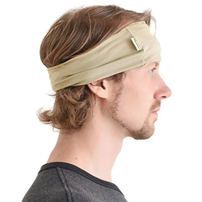 Abbildung von Dünnes Lauf Stirnband Sport Haarband Herren, Bandana Damen Sommer Japanische Mode Lang, Loop Tuch Zum Binden Beige