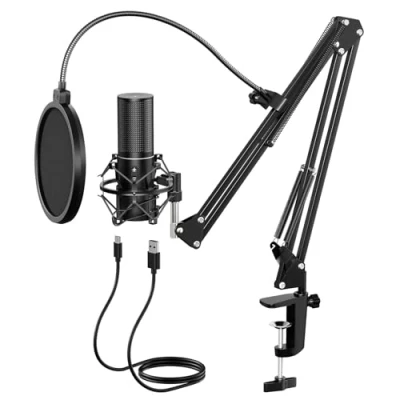 Abbildung von USB Gaming Mikrofon PC, TONOR Podcast Kondensator Microphone Kit Nierencharakteristik mit Arm Ständer Popschutz, Brodcasting Mic Studio Mikro, Mikrophon für Streaming Aufnahme YouTube Twitch PS4/5, Q9