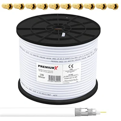 Abbildung von Premium X 100m BASIC Koaxialkabel 135dB 4 fach SAT Antennenkabel Koax Kabel DVB S / S2 C T BK Anlagen RG6 Satellitenkabel 10x F Stecker