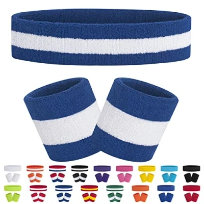 Abbildung von FACATH Gestreiftes Schweißband Set Sport Stirnband Armband Frottee Sportübungs Basketball Stirnbänder