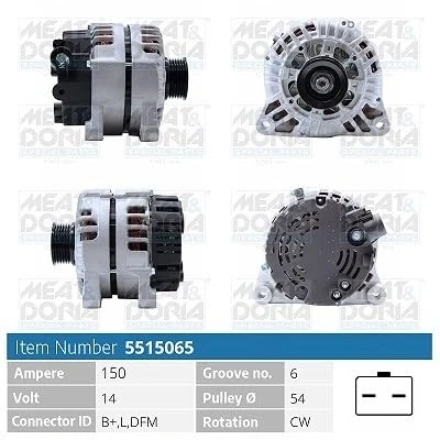 Abbildung von MEAT &amp; DORIA 5515065 Lichtmaschine 14V 150A PEUGEOT: 206 Schrägheck, 407 SW, 807 MPV, CITROËN: C4 I Schrägheck