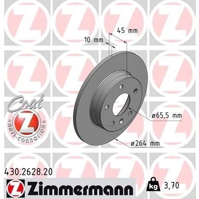Abbildung von ZIMMERMANN COAT Z 430.2628.20 Bremsscheibe 264 10 6/5 5 110 voll beschichtet OPEL: Zafira B