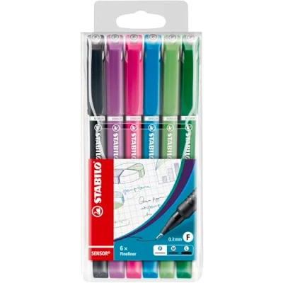 Abbildung von Fineliner mit gefederter Spitze STABILO SENSOR F COLORTANGLE fein 6er Pack 6 verschiedenen Farben