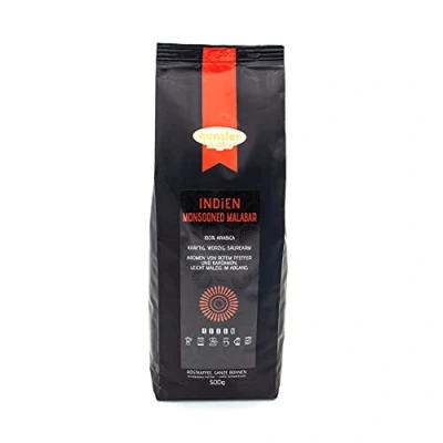 Abbildung von Hensler Kaffee Indien Monsooned Malabar AA, 100% Arabica Kaffeebohnen, Röstkaffee für Vollautomaten und Filterkaffee