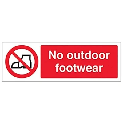 Abbildung von vsafety 58015 ax s &quot;Keine Outdoor Schuhe&quot; Verbot Wasser Schild, selbstklebend, Landschaft, 300 mm x 100 mm, schwarz/rot