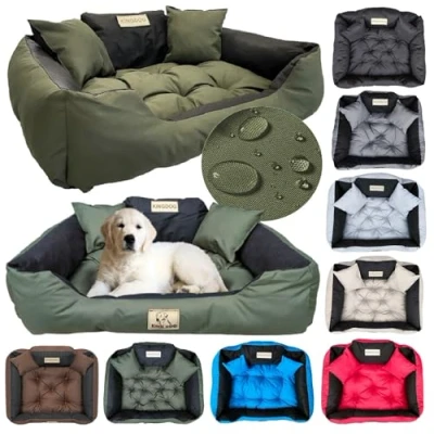 Abbildung von KING DOG Hundebett sehr Grosse Hunde Waschbar XXL 130 x 105 cm Hundekissen Haustierbett Hundekorb Personalisiert Name des Hundes Wasserdichtes Material Silikon Füllung Grün