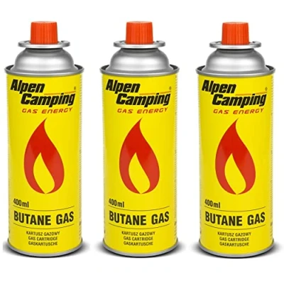 Abbildung von Alpen Camping Butan 3x400ml Gaskartuschen Gasflasche für Gaskocher Campingkocher Bunsenbrenner Lötbrenner 400ml EN417 (3 Stück)