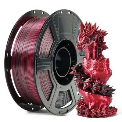 Abbildung von FLASHFORGE Seide Bi Color PLA Filament 1,75 mm, Coextrusion Schwarz Rot Zweifarbiges Multicolor 3D Druckerfilament, Bezauberndes Seiden Finish mit 360 Farbwechseleffekt