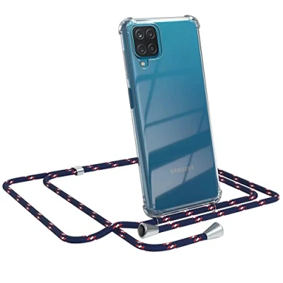 Abbildung von EAZY CASE Handykette kompatibel mit Samsung Galaxy A12 Handyhülle Umhängeband, Handykordel Schutzhülle, Silikonhülle, Hülle Band, Stylische Kette für Smartphone, Navy Camouflage