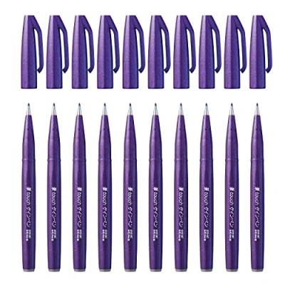 Abbildung von Pentel SES15C V Brush Sign Pen Faserschreiber, 10 Stück, violett