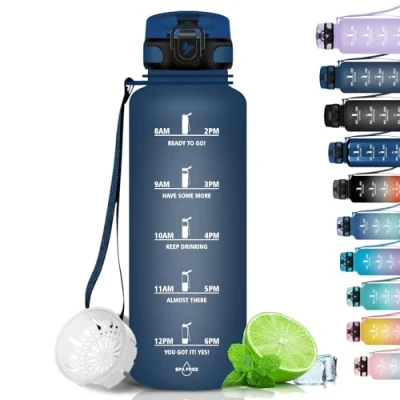 Abbildung von Grsta Trinkflasche 1.5 L Sport, BPA Frei, Kohlensäure Geeignet, Auslaufsicher, Wasserflasche mit Filter und Zeitmarkierung für Fitness, Gym, Schule, Büro Outdoor