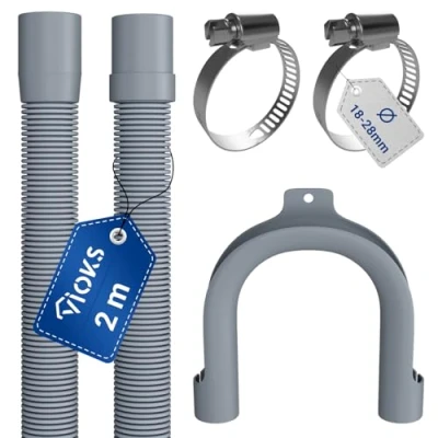 Abbildung von VIOKS Set Flexibler Abwasserschlauch Waschmaschine 2 Meter 19/22mmØ + 2x Schlauchschellen Edelstahl 18 28mmØ Ablaufschlauch Spülmaschine mit