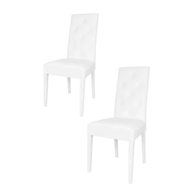 Abbildung von t m c s Tommychairs 2er Set Moderne Stühle Chantal für Küche und Esszimmer, robuste Struktur aus lackiertem Buchenholz Farbe Weiss, gepolstert mit weissem Kunstleder bezogen