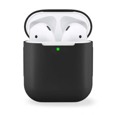Abbildung von MyGadget Silikon Hülle kompatibel mit Apple AirPods 1 &amp; 2 Generation Schutzhülle [Qi kompatibel] Etui Soft Silikonhülle Case Tasche in Schwarz