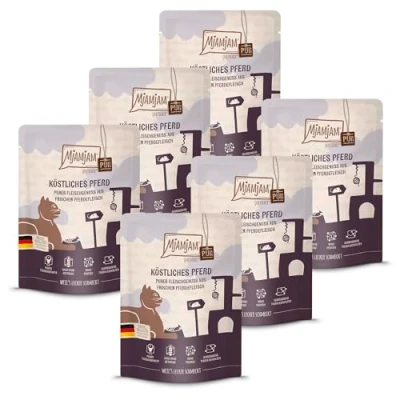Abbildung von MjAMjAM Premium Nassfutter für Katzen Quetschie purer Fleischgenuss köstliches Pferd pur, 6er Pack (6 x 300 g), getreidefrei mit extra viel Fleisch