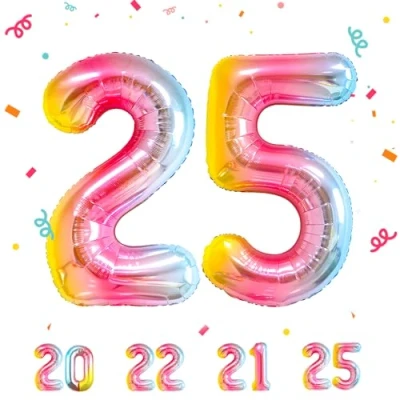 Abbildung von Geburtstag zahlen luftballon 25 jahre Regenbogen Folienballon XXL Riesen in 40&quot; 101cm Geburtstagsdeko Ballon Zahl Deko zum .Fliegt mit Helium
