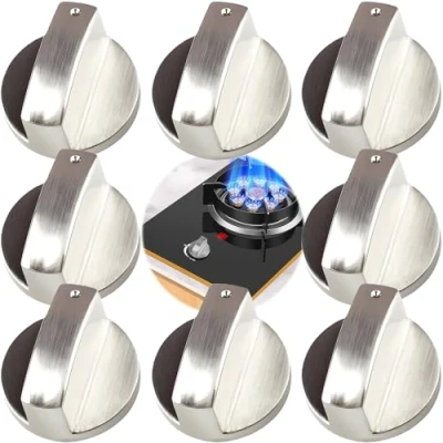 Abbildung von Knöpfe Schalter für Backöfen,8pcs Ofenschalter Kochfeld Bedienknöpfe 6mm Gasherd Zink Legierung Drehknöpfe Silber Universal Ofen Küchenherd Backofen Küchengeschir