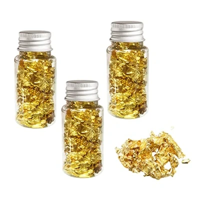Abbildung von PFLYPF 3 Flaschen Goldfolienpapier, Goldfolienhandwerk,Goldfolienblätter, Mehrzweck Goldfolien Dekorfolie, kann zum Dekorieren von Desserts, Kuchen, Pralinen, Cocktails verwendet Werden