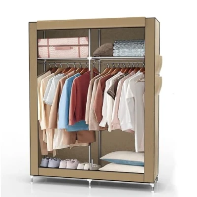 Abbildung von Intirilife Kleiderschrank (Faltschrank 108x170x45 cm in CRÈME BEIGE, 1 St) Stoffschrank mit Reißverschluss, Stange und Fächer