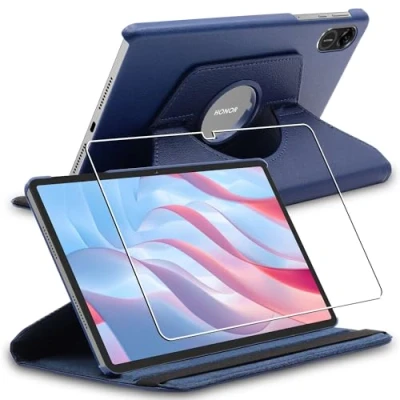 Abbildung von ebestStar Hülle für Honor Pad X9, Drehbar Schutzhülle, PU Lederhülle, Rotierende Ständer Etui, Rotating Case Cover, Dunkelblau + Panzer Schutz Glas
