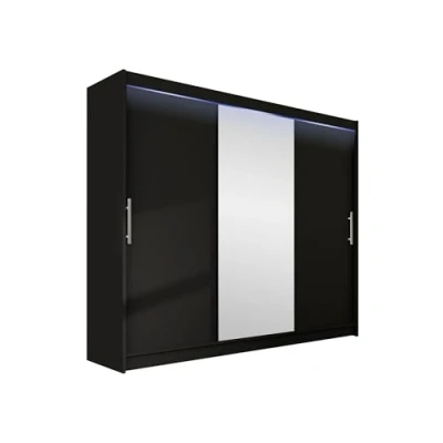 Abbildung von Mirjan24 Kleiderschrank Aston 250 mit Spiegel, Schwebetürenschrank, Schlafzimmerschrank, Schiebetürenschrank, Garderobe, Schlafzimmer (Schwarz, RGB LED Beleuchtung)
