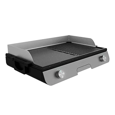 Abbildung von Cecotec Elektrischer Tischgrill PerfectRoast 3000 Inox. W, Grillfläche Mixta, Antihaftbeschichtung, regulierbares Thermostat, Fettauffangschale