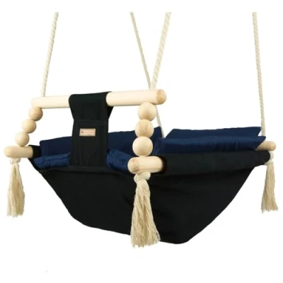 Abbildung von Babyschaukel Kleinkindschaukel Babyliegeschaukel Stoffschaukel Babywippe Wiege (Muster: schwarz, dunkelblau)