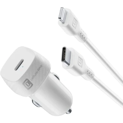 Abbildung von Cellularline Kfz Ladegerät für Zigarettenanzünder 12/24 V USB C Ausgang 20 W Schnellladung iPhone 8 und höher mit auf Lightning Kabel inklusive