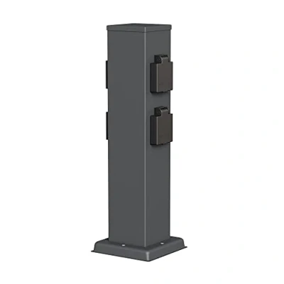 Abbildung von ledscom.de Garten Steckdosensäule Polly für außen, IP44, 4 Fach, Edelstahl, anthrazit, eckig, 40 cm, Außensteckdose, Gartensteckdose, Steckdosenturm, Außensteckerdose, Energiesäule