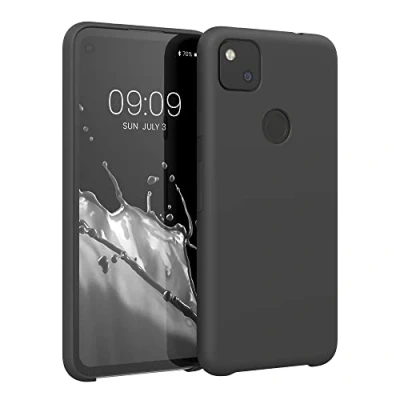 Abbildung von kwmobile Hülle kompatibel mit Google Pixel 4a Silikon Handy Case Handyhülle weiche Oberfläche kabelloses Laden Schwarz matt