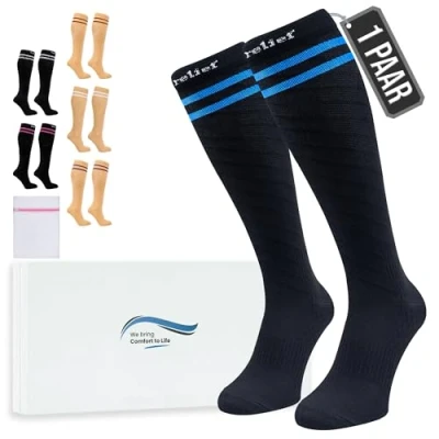 Abbildung von 360 Relief Kompressionsstrümpfe Klasse 1 für Damen und Herren 15 20 mmHg Stützstrümpfe langstreckenflug, Reise, Sports, Running, Laufen Paar Kompressionssocken S/M Schwarz mit Wäschenetz