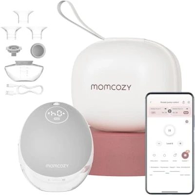 Abbildung von Momcozy Freihändige Milchpumpe Mobile Flow M9 Upgrade, Elektrisch &amp; App Steuerung, Personalisierte Multi Modi 15 Stufen, Tragbare Pumpe, 24 mm (Grau, 1 Stück)
