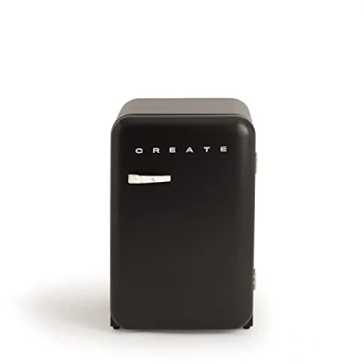 Abbildung von CREATE / RETRO FRIDGE 83.5 MARBLE/Kühlschrank in Schwarz, Griff Marmor 98W, niedriger Verbrauch, 2 Ablagen, Temperaturregler, Flaschenhalter, 56x54x84cm