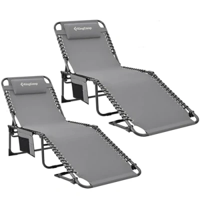 Abbildung von KingCamp Sonnenliege Klappbar 2er Set Gartenliege Campingliege 5 Stufig Verstellbarer Rückenlehne Liege Gartenstuhl Strandliege Camping Klappbett mit Kopfkissen für Garten Urlaub Outdoor Strand Pool