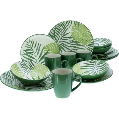 Abbildung von CreaTable Kombiservice &quot;Tropicana&quot;, (Set, 16 tlg.), vollflächiger tropischer Blätter Dekor
