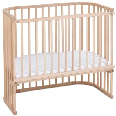 Abbildung von babybay Boxspring XXL Beistellbett aus massivem Buchenholz/kompakt &amp; verwandelbar/Kinderbett Höhe stufenlos verstellbar/mitwachsendes Babybett (Natur unbehandelt) / Kinderbettset