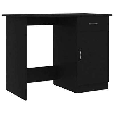Abbildung von vidaXL Schreibtisch mit 1 Schublade Tür Computertisch Bürotisch Arbeitstisch PC Tisch Laptoptisch Konsolentisch Schwarz 100x50x76cm Holzwerkstoff