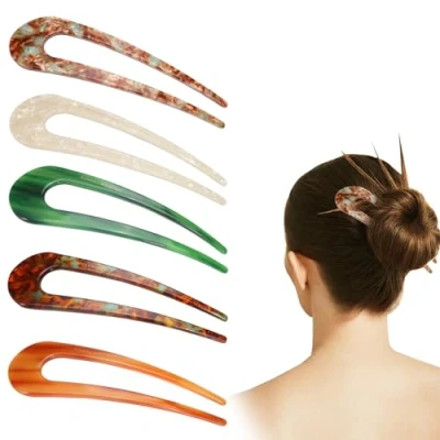 Abbildung von Lucxhcky 5 Stück U förmige Haarnadeln für Dutt, große dickes Haar, extra Halt, französische Haarnadel, Bobby Pins, braune Frauen, französisches Twist Haarwerkzeug (5)