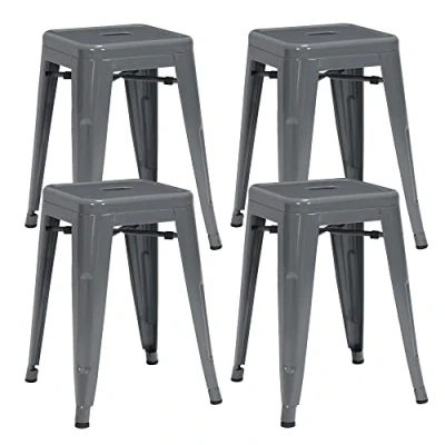 Abbildung von Duhome Metall Hocker 46cm Barhocker 4er Set, Sitzhöhe Tresenhocker, Stapelbar Eisen Bistrohocker im Industry Design, Grau