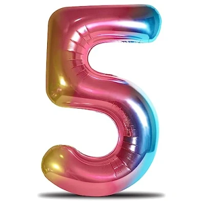 Abbildung von envami® Luftballon Geburtstag XXL Regenbogen Rainbow Riesen Folienballon in 40&quot; 101cm Geburtstagsdeko Ballon Zahl Deko zum fliegt mit Helium (Zahl 5)