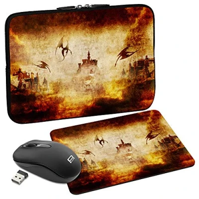 Abbildung von PEDEA Design Schutzhülle Notebook Tasche bis 17,3 Zoll (43,9cm) mit Mauspad und schnurloser Maus, Dragon&#039;s Castle