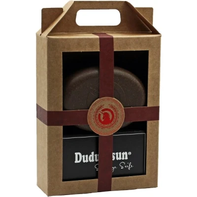 Abbildung von unicorn Geschenk Set Seifendose aus Fl&uuml;ssigholz gro&szlig; + kokosbraun &amp; Dudu Osun CLASSIC 150g
