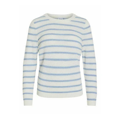 Abbildung von VILA DALO Oneck Stripe Strickpullover, Damen, Größe: XXL, White alyssum